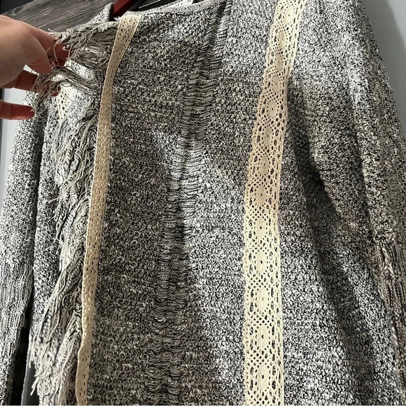 Mary McFadden Tweed Open Front Cardigan Lace Trim & Fringe Details Women's L - Picture 9 of 10